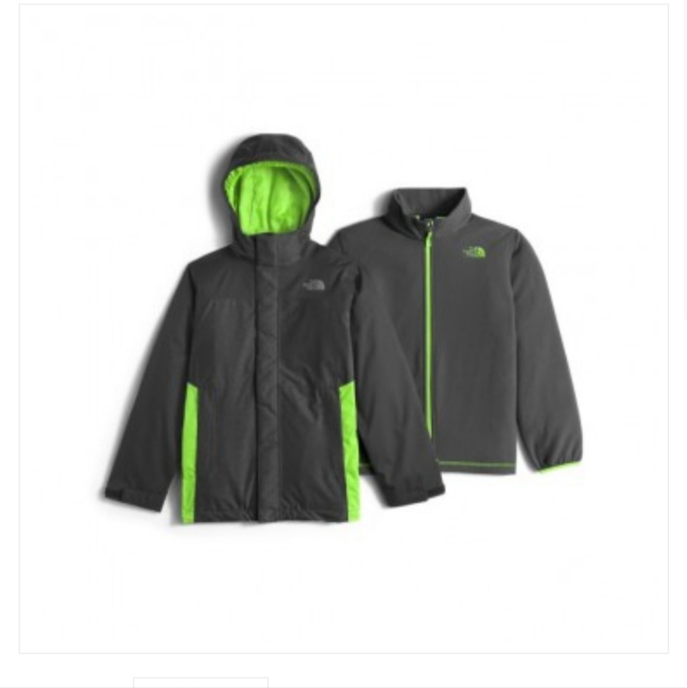 Boys NORTH FACE Grey Vortex Triclimate Hooded Jacket Waterproof Small 7/8 Fleece